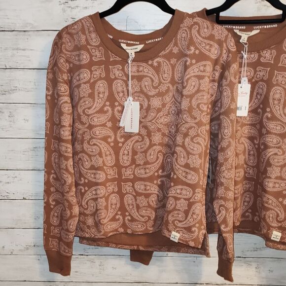 Lucky Brand Tan Paisley Pullover Sweatshirt NWT - Picture 1 of 8